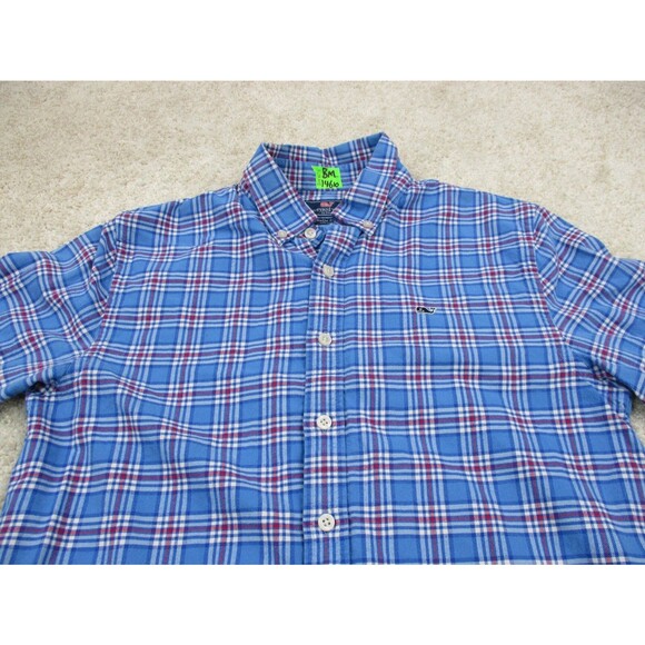 Vineyard Vines Shirt Boy Youth Extra Large 18 Blue Whale Flannel Plaid Button Up - Picture 3 of 10
